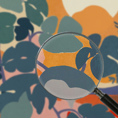 Quadro Boho Chic Minimal Paesaggio Tropicale Con Foglie Verdi E Sole Arancione bho27 quadro stampato su tela