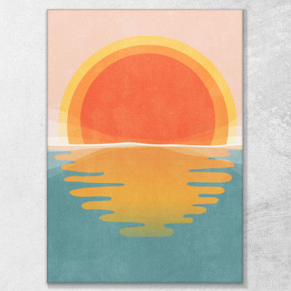 Quadro Boho Chic Minimal Sfumature D'Arancio E Blu Del Sole Sul Mare bho32 quadro stampato su tela