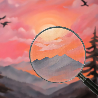 Quadro Boho Chic Minimal Tramonto Sulle Montagne E Sul Fiume Con Nuvole In Rosa E Arancione bho40 quadro stampato su tela