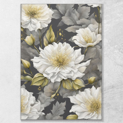 Quadro Botanico Moderno Composizione Floreale Con Fiori Bianchi E Verdi btn8 quadro stampato su tela