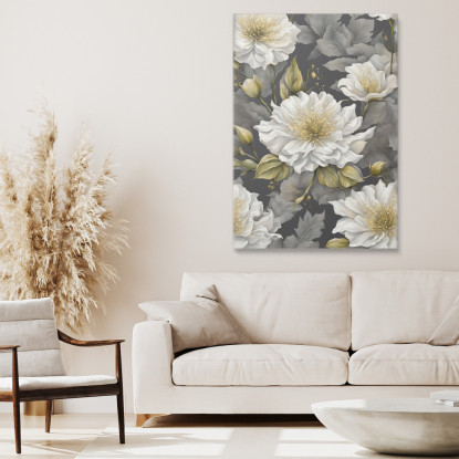 Quadro Botanico Moderno Composizione Floreale Con Fiori Bianchi E Verdi btn8 quadro stampato su tela