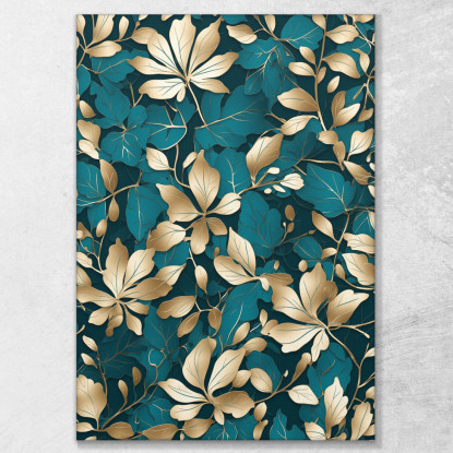 Quadro Botanico Moderno Eleganti Foglie Dorate E Azzurre Astratte btn12 quadro stampato su tela