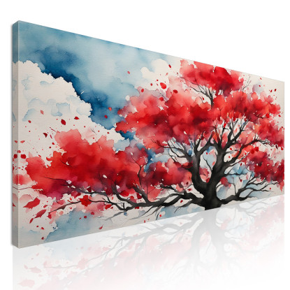 Quadro Botanico Albero Rosso Con Sfondo Acquerello Astratto bow4 quadro stampato su tela
