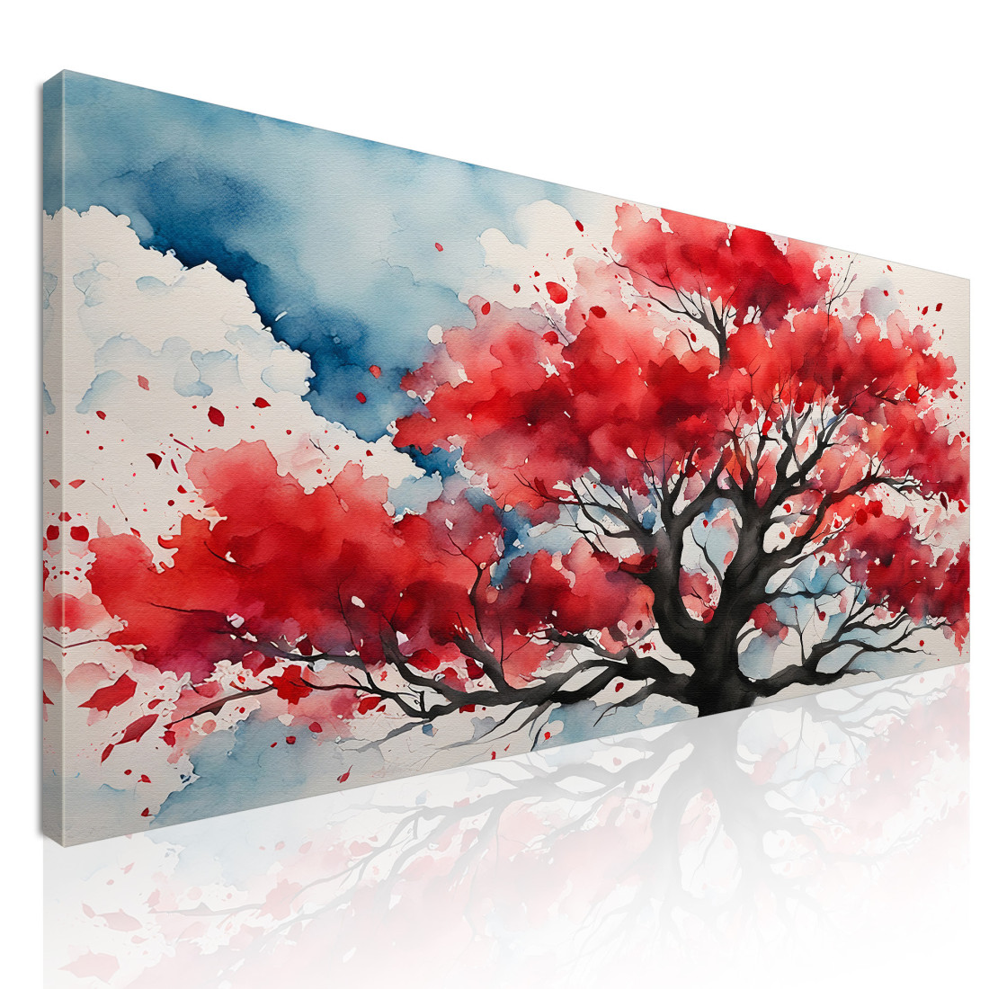 Quadro Botanico Albero Rosso Con Sfondo Acquerello Astratto bow4 quadro stampato su tela