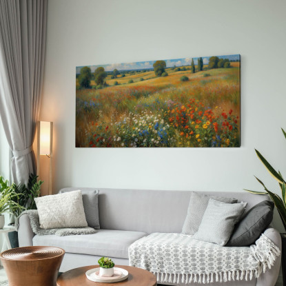 Quadro Botanico Campagna In Fiore In Stile Impressionista bow8 quadro stampato su tela