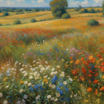 Quadro Botanico Campagna In Fiore In Stile Impressionista bow8 quadro stampato su tela