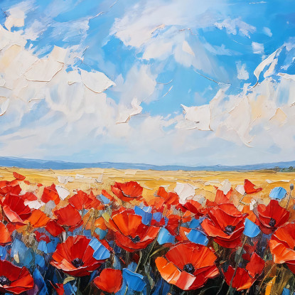 Quadro Botanico Campo Di Papaveri Rossi Sotto Un Cielo Blu Luminoso bow10 quadro stampato su tela