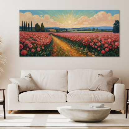 Quadro Botanico Sentiero Tra Rose In Fiore bow38 quadro stampato su tela