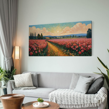 Quadro Botanico Sentiero Tra Rose In Fiore bow38 quadro stampato su tela