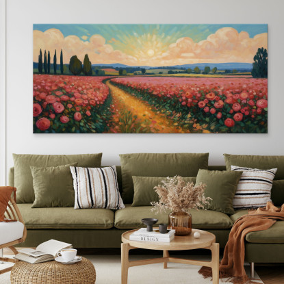 Quadro Botanico Sentiero Tra Rose In Fiore bow38 quadro stampato su tela
