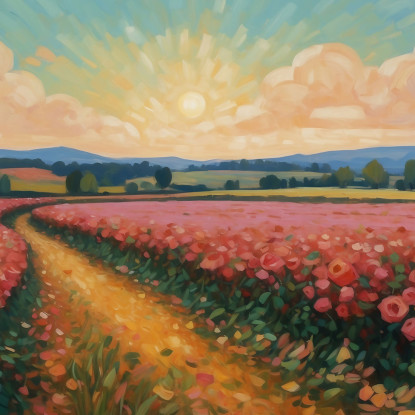 Quadro Botanico Sentiero Tra Rose In Fiore bow38 quadro stampato su tela