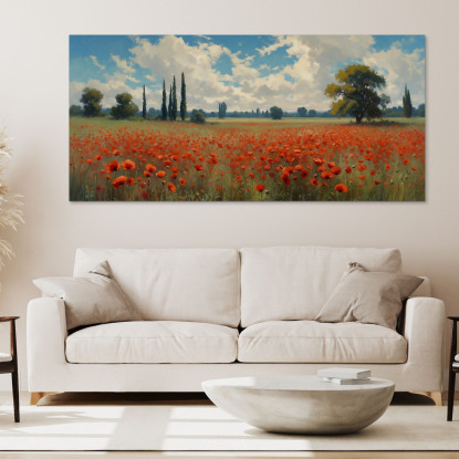 Quadro Botanico Splendore Dei Papaveri Sotto Il Cielo Azzurro bow39 quadro stampato su tela