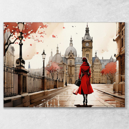 Quadro Moderno Città Astratto Donna In Cappotto Rosso In Una Città Autunnale ct8 quadro stampato su tela