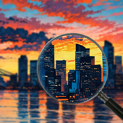 Quadro Moderno Città Astratto Skyline Astratto Al Tramonto Con Grattacieli E Ponte ct25 quadro stampato su tela