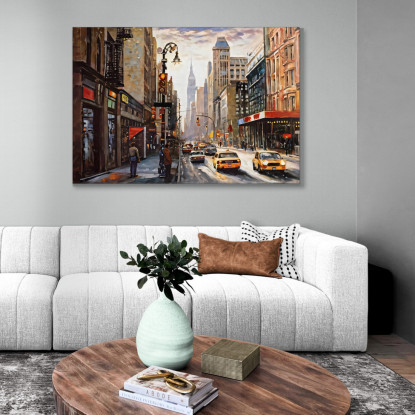 Quadro Moderno Città Astratto Strade Di New York Con Taxi Gialli E Skyline Urbano ct29 quadro stampato su tela