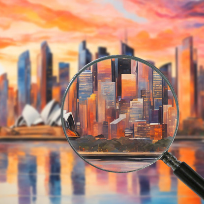 Quadro Moderno Città Astratto Vista Astratta Di Sydney Al Tramonto Con Teatro Dell'Opera E Skyline ct34 quadro stampato su tela