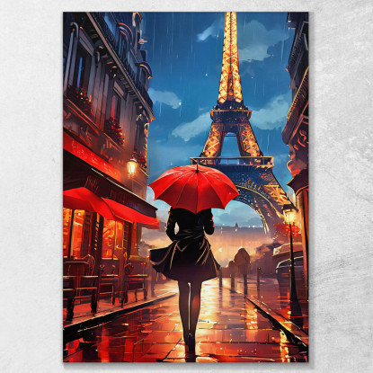 Quadro Moderno Città Astratto Vista Della Torre Eiffel Con Donna E Ombrello Rosso A Parigi ct40 quadro stampato su tela