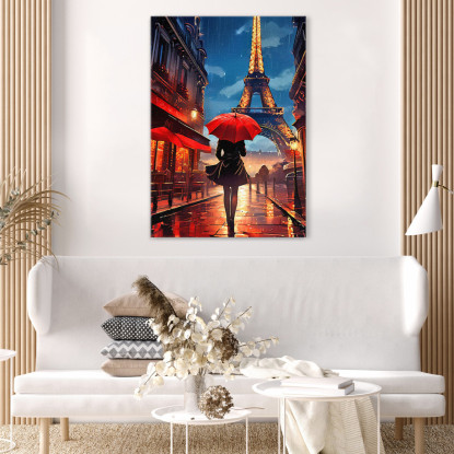 Quadro Moderno Città Astratto Vista Della Torre Eiffel Con Donna E Ombrello Rosso A Parigi ct40 quadro stampato su tela