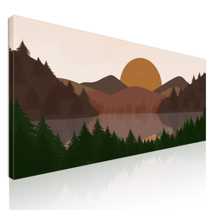 Quadro Boho Chic Illustrazione Paesaggio Collina Al Tramonto Con Alberi E Lago bol13 quadro stampato su tela
