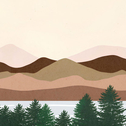 Quadro Boho Chic Illustrazione Paesaggio Lago Con Pini Montagne Sole E Luna bol24 quadro stampato su tela