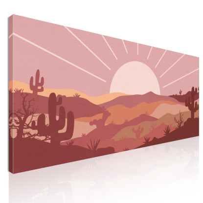 Quadro Boho Chic Illustrazione Paesaggio Montagne Desertiche Con Sole E Raggi bol25 quadro stampato su tela