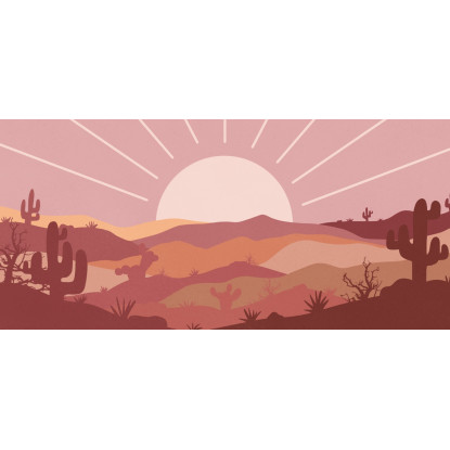 Quadro Boho Chic Illustrazione Paesaggio Montagne Desertiche Con Sole E Raggi bol25 quadro stampato su tela