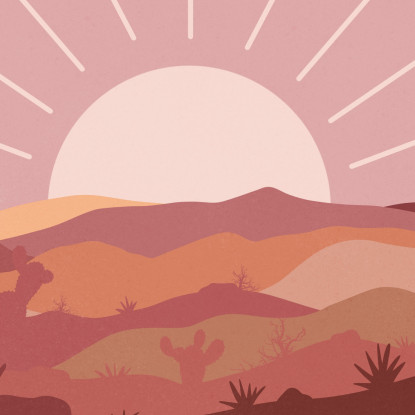 Quadro Boho Chic Illustrazione Paesaggio Montagne Desertiche Con Sole E Raggi bol25 quadro stampato su tela