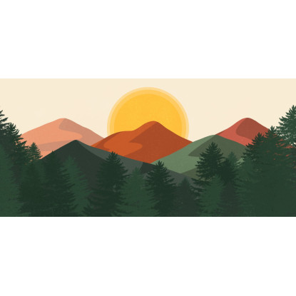 Quadro Boho Chic Illustrazione Paesaggio Montagne Arancioni Con Colline E Pini Verdi bol27 quadro stampato su tela