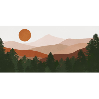 Quadro Boho Chic Illustrazione Paesaggio Paesaggio Montuoso Con Sole E Foresta bol30 quadro stampato su tela