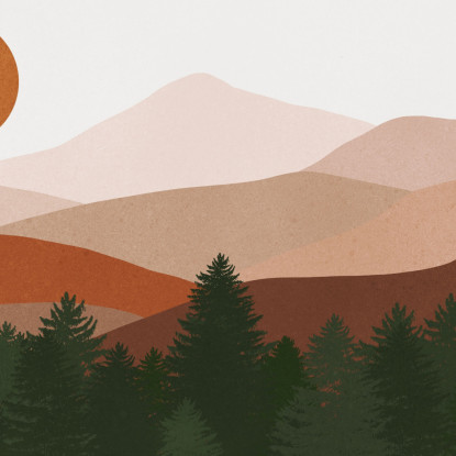 Quadro Boho Chic Illustrazione Paesaggio Paesaggio Montuoso Con Sole E Foresta bol30 quadro stampato su tela