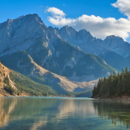 Quadro Montagne Lago Limpido Che Riflette La Maestosa Catena Montuosa mow6 quadro stampato su tela