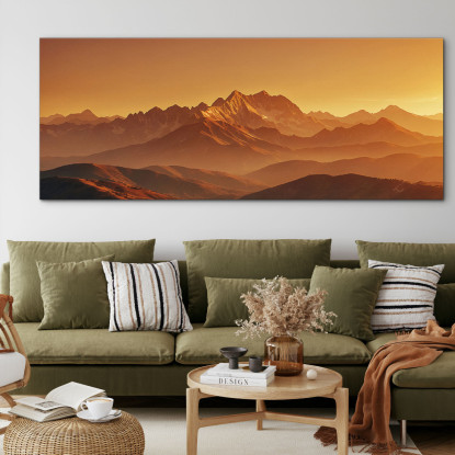 Quadro Montagne Tramonto Dorato Che Proietta Ombre Sulle Creste Delle Montagne mow12 quadro stampato su tela