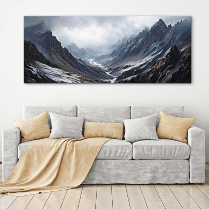 Quadro Montagne Imponenti Montagne Innevate Che Penetrano Attraverso Cieli Nebbiosi mow13 quadro stampato su tela