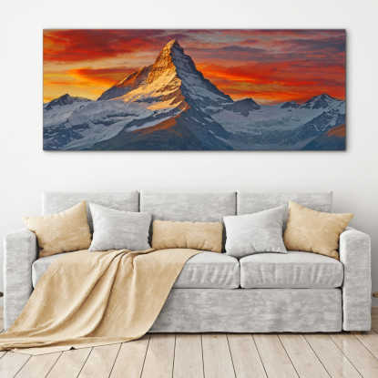 Quadro Montagne Il Tramonto Illumina Le Nuvole Sulla Cima Della Montagna Innevata mow35 quadro stampato su tela