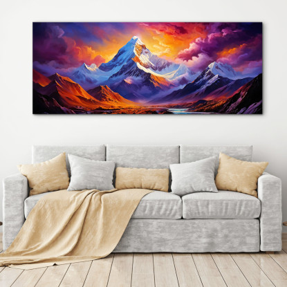 Quadro Montagne Vibrante Tramonto Sul Maestoso Picco Di Montagna Innevata mow40 quadro stampato su tela