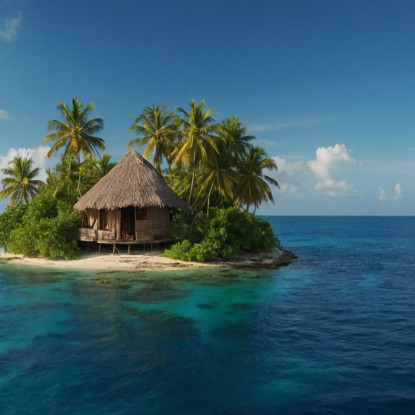 Quadro Paesaggio Mare Paesaggio Tropicale Con Isola E Capanna seal12 quadro stampato su tela