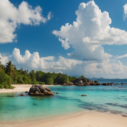 Quadro Paesaggio Mare Paesaggio Tropicale Con Palme E Acque Cristalline seal23 quadro stampato su tela