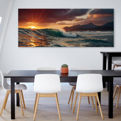 Quadro Paesaggio Mare Onde Al Tramonto E Montagne Maestose seal31 quadro stampato su tela