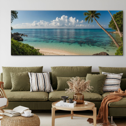 Quadro Paesaggio Mare Spiaggia Tropicale Tranquilla Con Mare Trasparente E Palme Rigogliose seal35 quadro stampato su tela
