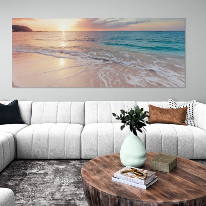 Quadro Paesaggio Mare Spiaggia Serene Al Tramonto Con Onde E Cielo Rosato seal40 quadro stampato su tela