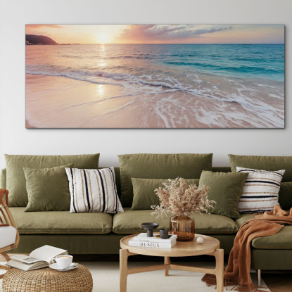 Quadro Paesaggio Mare Spiaggia Serene Al Tramonto Con Onde E Cielo Rosato seal40 quadro stampato su tela