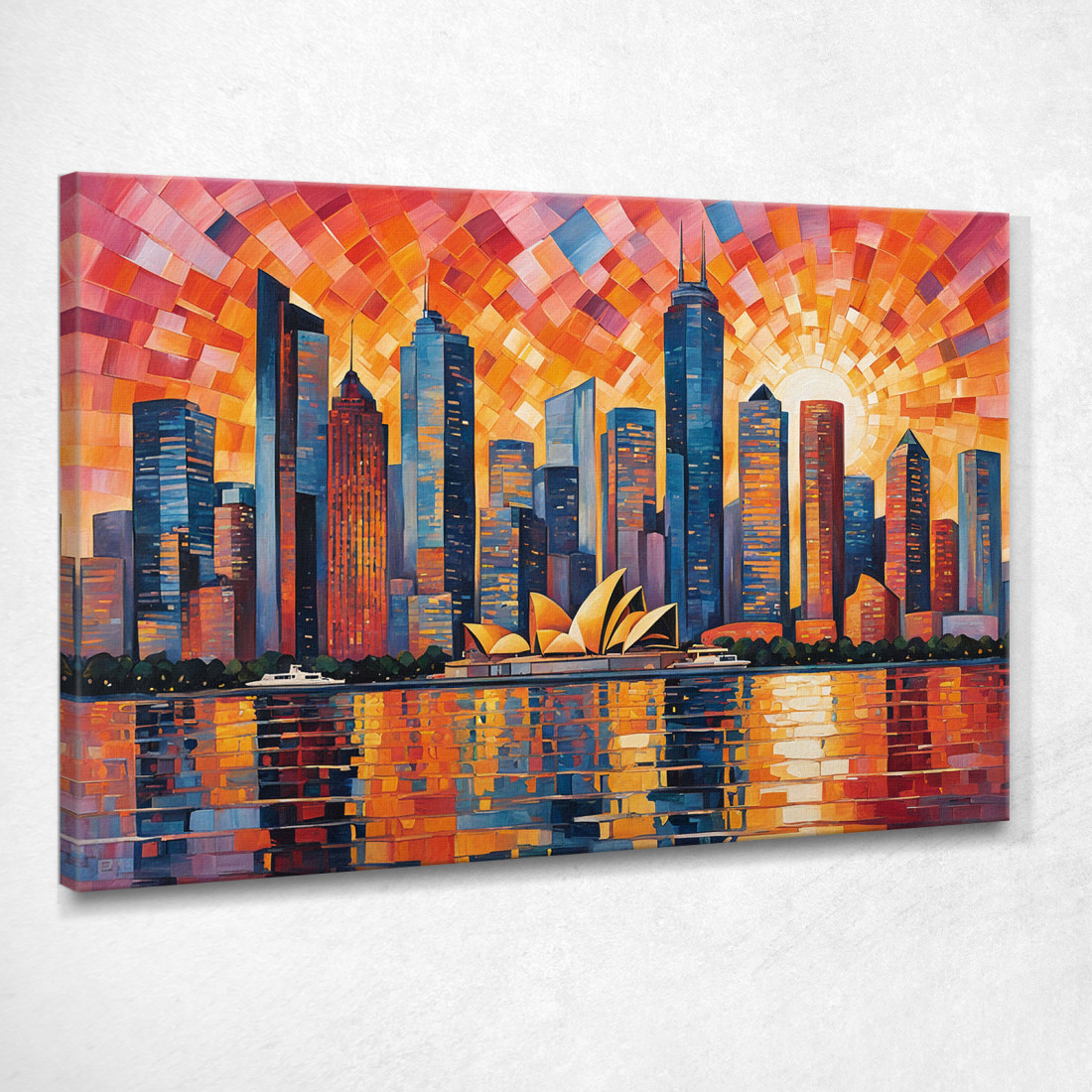Peinture Moderne Ville Abstraite Paysage Urbain Abstrait Au Coucher Du Soleil Avec L'Opéra De Sydney tableau impression sur toi