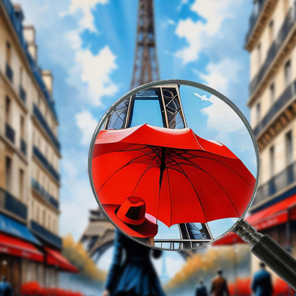 Tableau Moderne Abstrait Ville Chic Femme Au Parapluie Rouge Dans Les Rues De Paris Et Vue Sur La Tour Eiffel tableau impressio