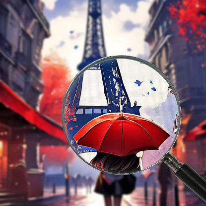 Modern Painting Abstract City Woman With Red Umbrella Walking In Paris With A View Of The Eiffel Tower canvas print