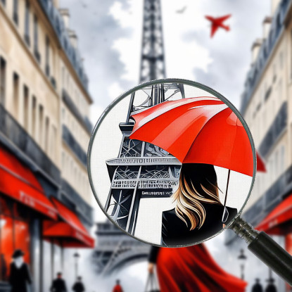 Moderne Malerei Abstrakte Stadt Elegante Frau Mit Rotem Regenschirm, Die In Paris Mit Eiffelturm Spaziert drucken auf leinwand
