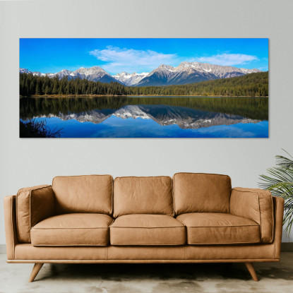 Painting Mountains Serene Mountain Lake With Perfect Reflection Of Snow-Capped Peaks And Pine Forests canvas print