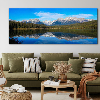 Painting Mountains Serene Mountain Lake With Perfect Reflection Of Snow-Capped Peaks And Pine Forests canvas print