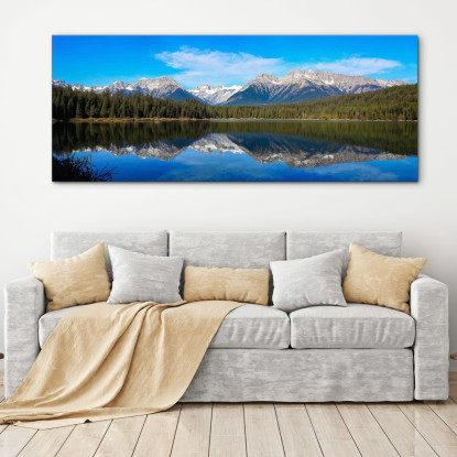Painting Mountains Serene Mountain Lake With Perfect Reflection Of Snow-Capped Peaks And Pine Forests canvas print