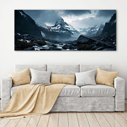 Canvas Print Mountains Snow-Capped Mountain Range With Jagged Peaks In Adverse Weather Conditions canvas print