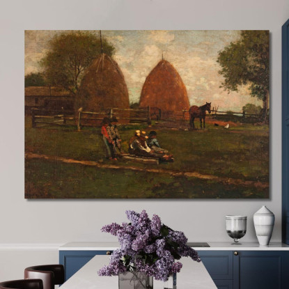 Haystacks And Children Winslow Homer canvas print